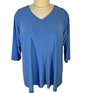 Linea Blouse Womens 3X Cornflower Blue V-Neck Flared Hem Long Bell Sleeve